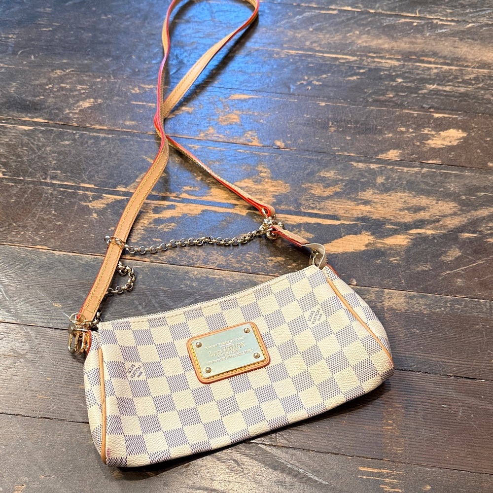 Cream and Tan Checkered Crossbody Bag